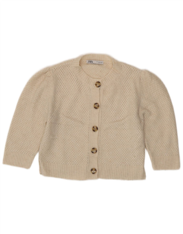 Zara Mujer Crop Cardigan Suéter UK 10 Small Beige Poliéster