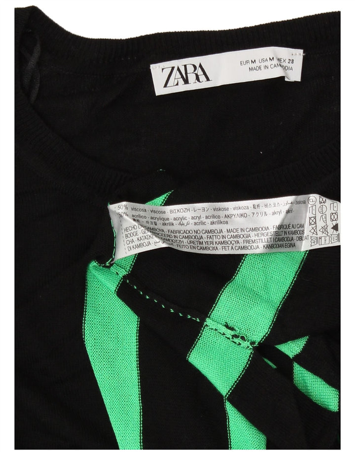 Zara Mujer Patrón Abstracto Cuello Barco Jersey Suéter UK 40 Mediano Negro