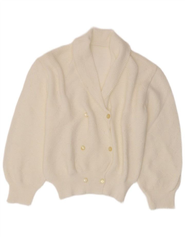 Vintage mujer Cardigan suéter Reino Unido 12 medio blanco