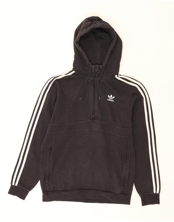 Adidas - Sudadera con capucha para hombre con cuello y cremallera, talla pequeña, algodón negro
