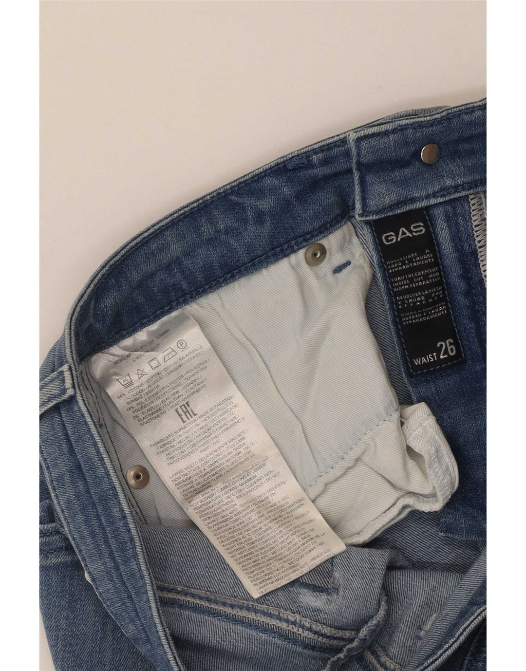 Pantalones cortos vaqueros de ajuste regular para mujer Gas W26 Small Blue Cotton