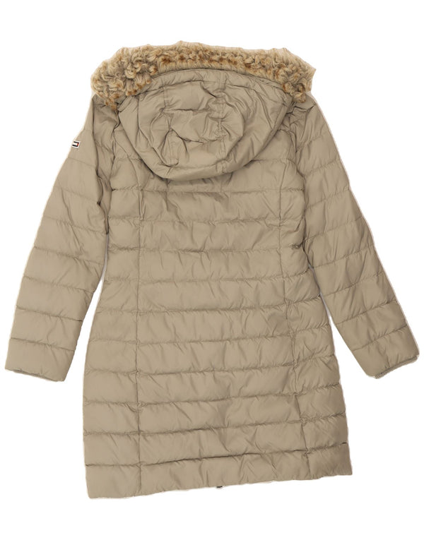 TOMMY HILFIGER Womens Hooded Padded Coat UK 12 Medium Grey Polyester