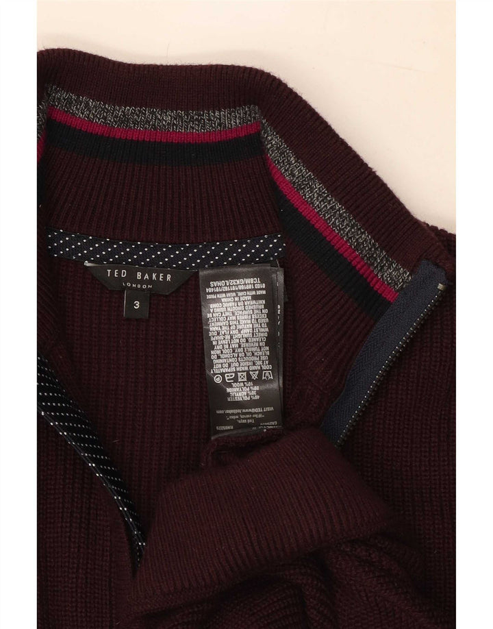 Ted Baker - Jersey para hombre con cremallera y cuello, talla 3, poliéster burdeos mediano