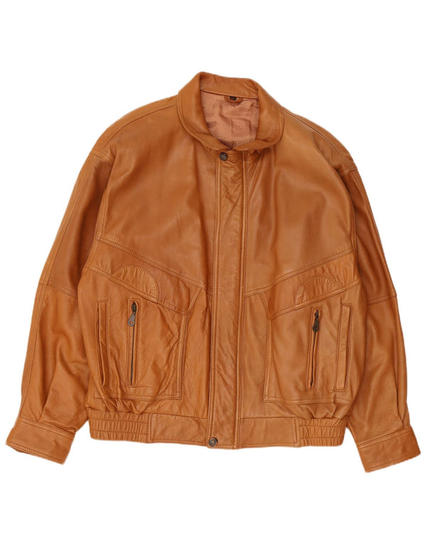 Vintage hombres chaqueta de cuero de ajuste suelto EU 48 piel de cordero marrón medio