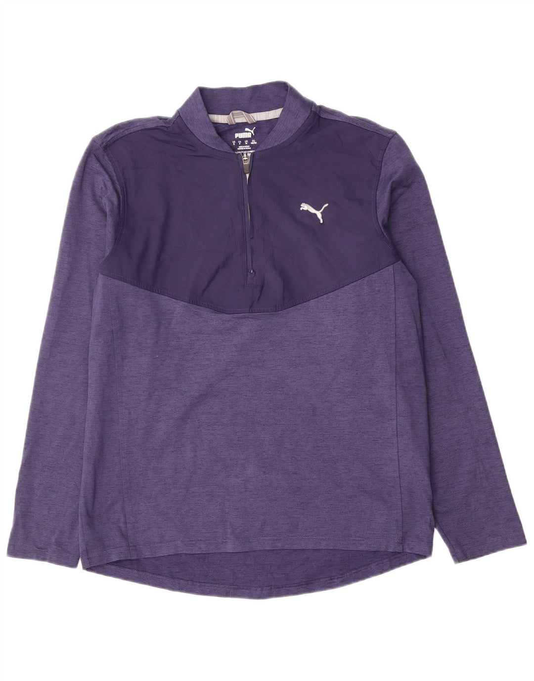 Puma Hombre Zip Neck Top Manga Larga Pequeño Azul Colorblock Poliéster