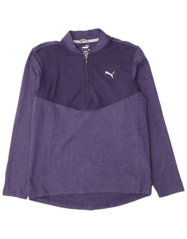 Puma Hombre Zip Neck Top Manga Larga Pequeño Azul Colorblock Poliéster