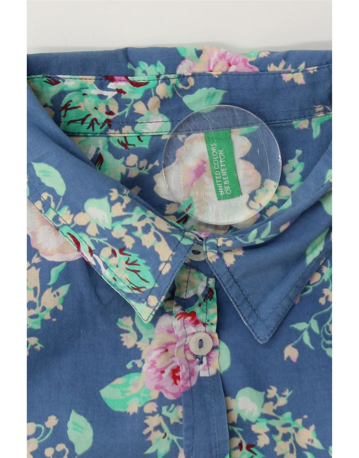 BENETTON Camisa de Mujer UK 44 Azul Medio Floral