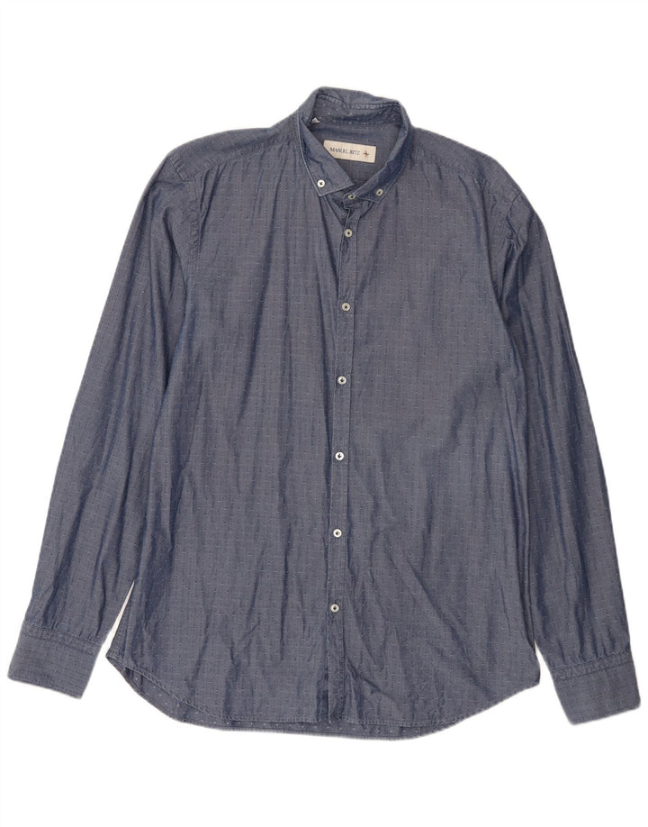Manuel Ritz Camisa para hombre Talla 42 16 1/2 Algodón azul grande