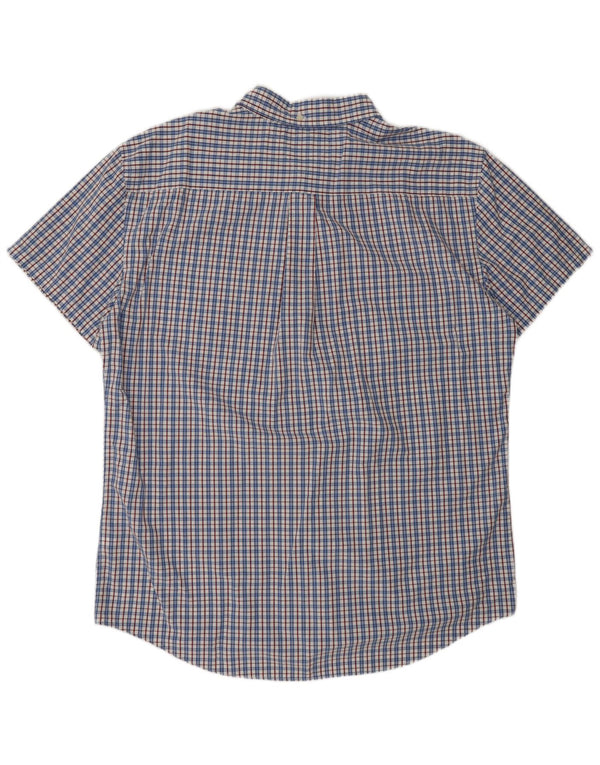 TOMMY HILFIGER Camisa ajustada de manga corta para hombre 2XL Algodón a cuadros azul