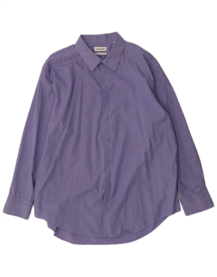 CALVIN KLEIN Camisa ajustada para hombre Talla 17 1/2 XL Algodón a cuadros azul