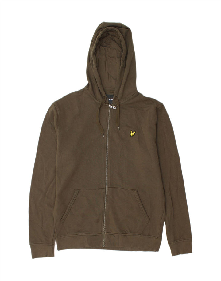 Lyle & Scott Suéter con capucha y cremallera para hombre Algodón caqui mediano
