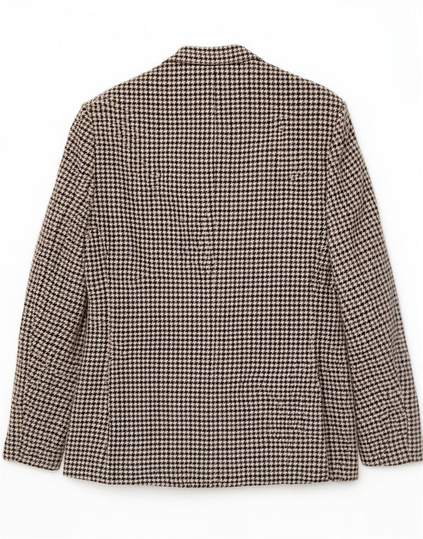 Vintage hombres 2 botones Blazer chaqueta Reino Unido 36 pequeña lana de pata de gallo gris