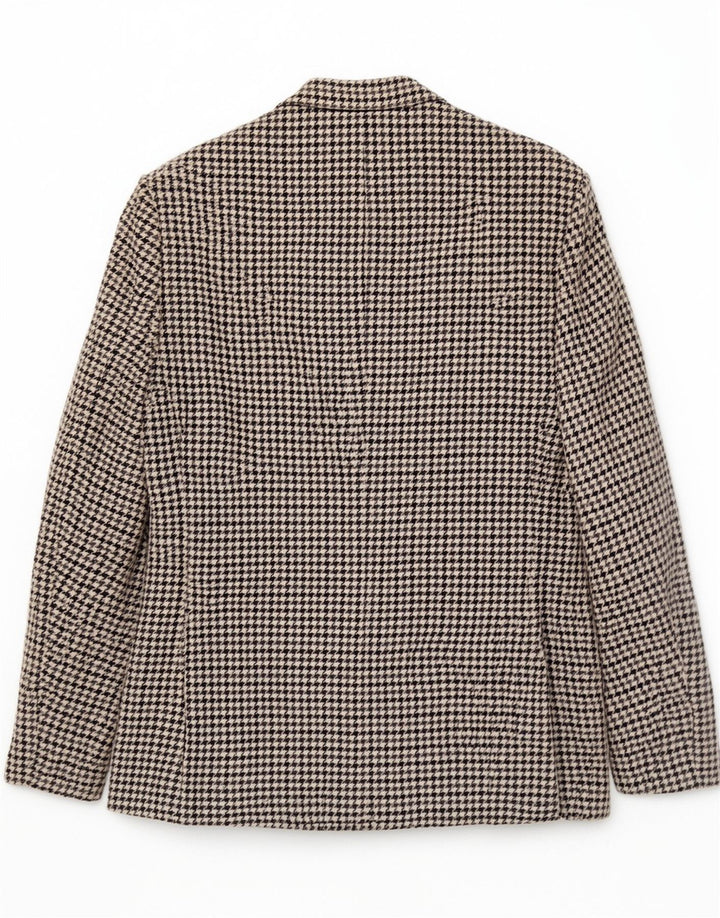 Vintage hombres 2 botones Blazer chaqueta Reino Unido 36 pequeña lana de pata de gallo gris