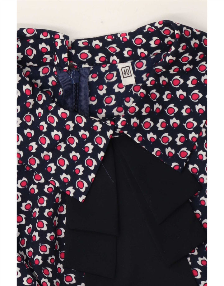 Vintage mujer patrón abstracto blusa top IT 40 pequeño azul marino