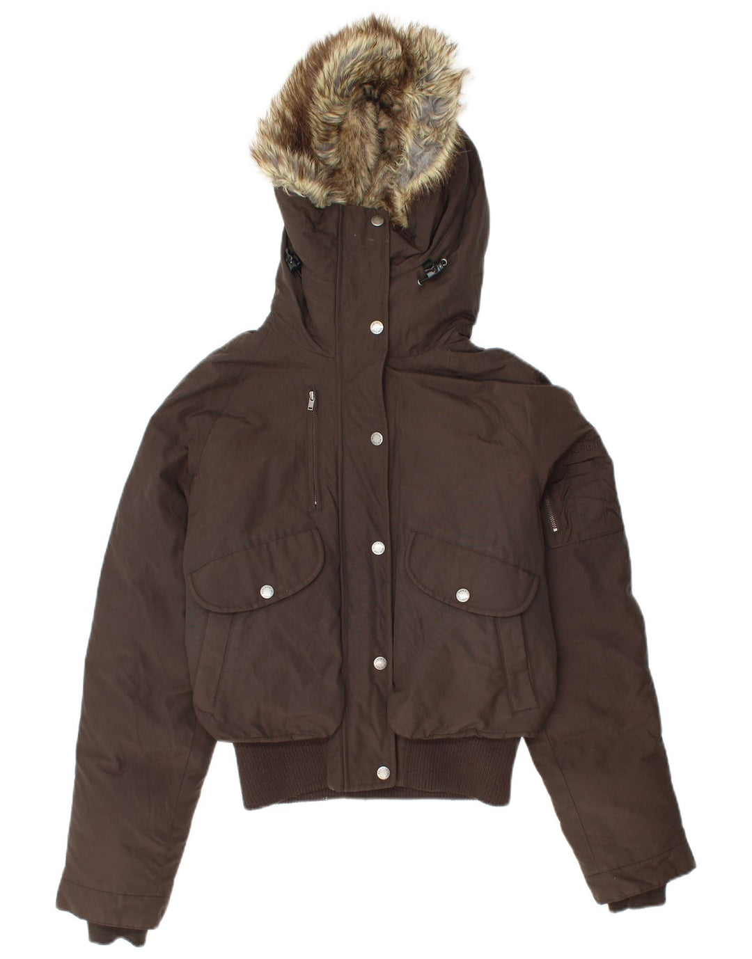 Woolrich Chaqueta bomber con capucha para mujer, acolchada, UK 10, pequeña, algodón marrón