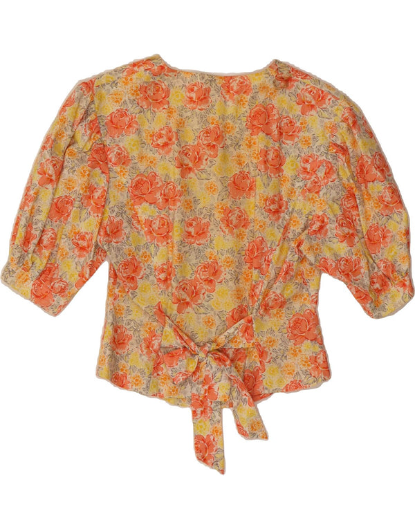 VINTAGE Mujer 1/2 Manga Camisa Blusa Reino Unido 10 Pequeño Multicolor Floral