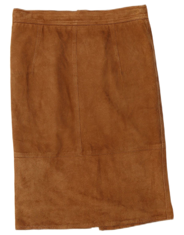 Falda recta vintage de ante para mujer W30 Beige medio