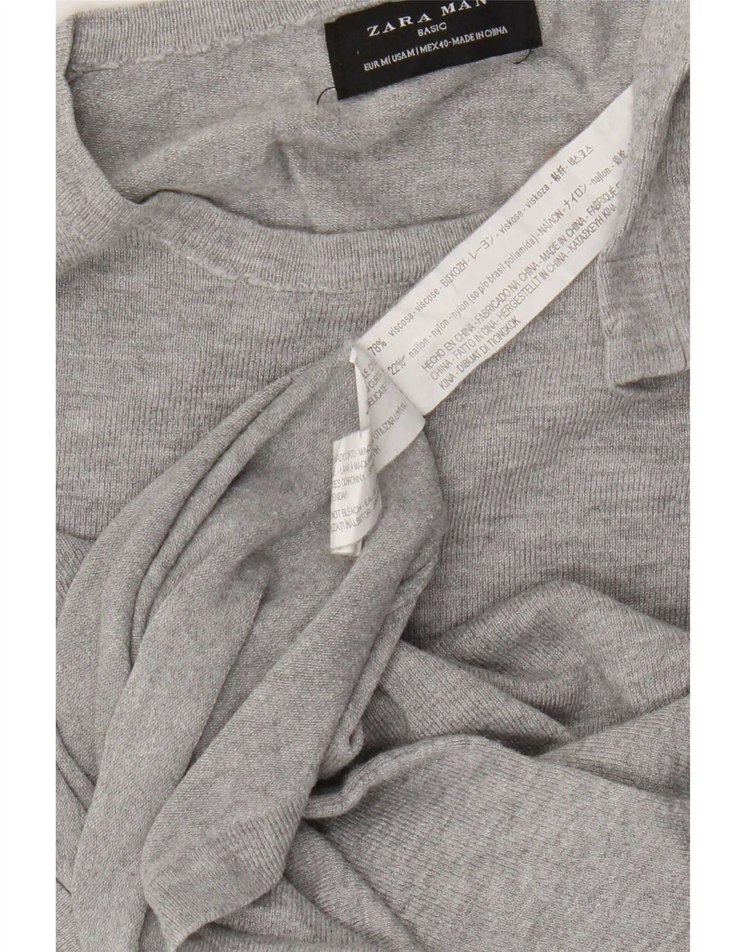 Zara Hombre Jersey Cuello Redondo Viscosa Moteada Gris Medio