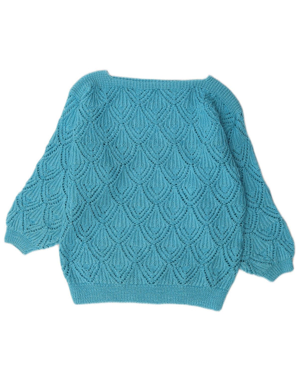 Vintage mujer barco cuello jersey suéter Reino Unido 14 azul grande
