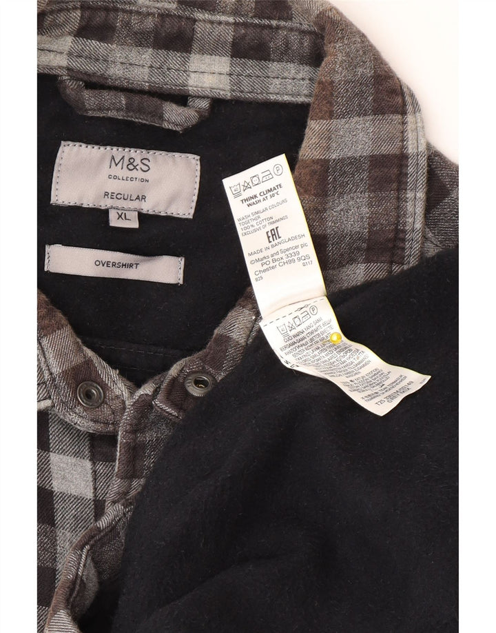 Marks & Spencer Camisa de franela de ajuste regular para hombre XL Gris Vichy