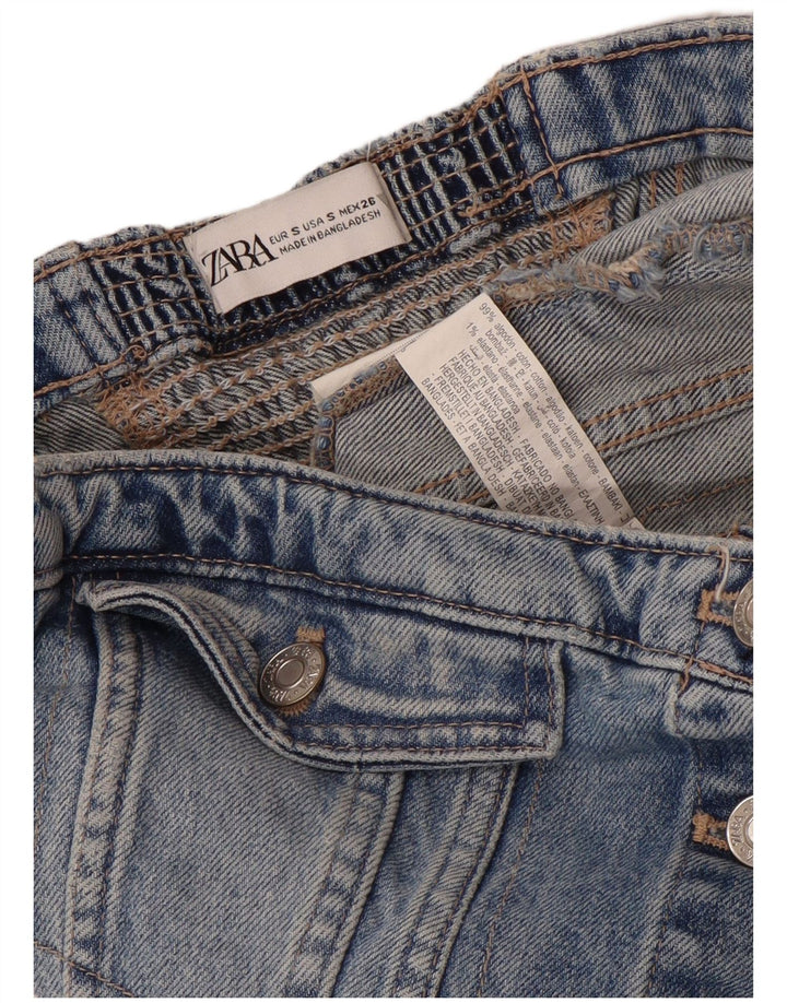 Zara Mujer Top Corsé Vaquero Sin Tirantes UK 8 Small Algodón Azul