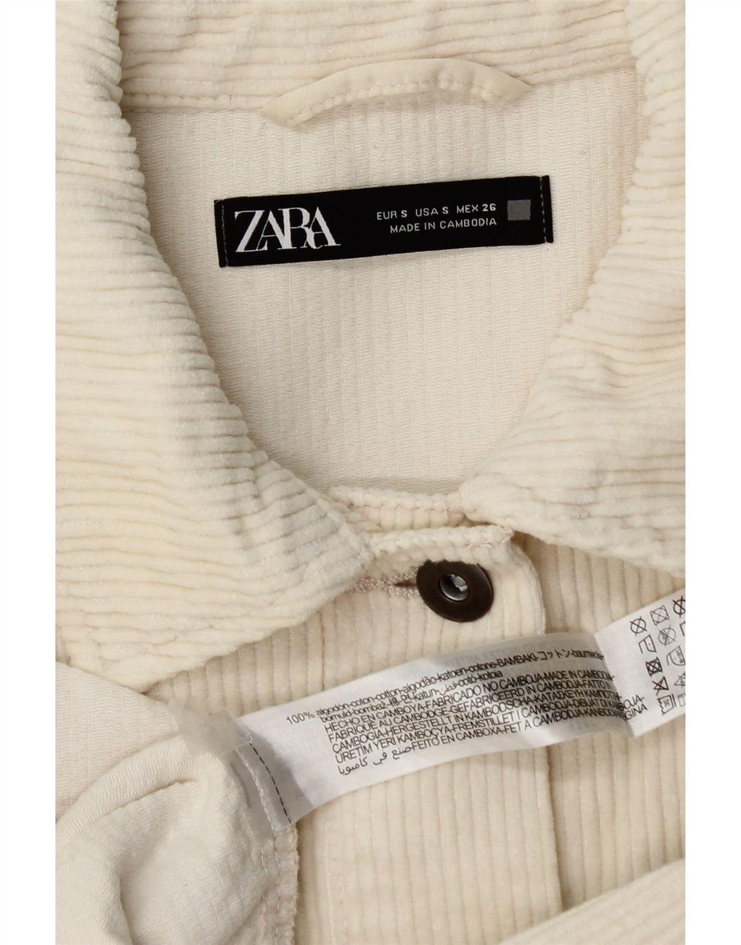 Zara Mujer Chaqueta De Pana Extragrande UK 10 Small Off White Cotton