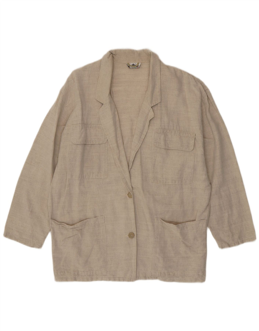 Stefanel Chaqueta Blazer de 2 Botones para Mujer UK 40 XL Lino Beige