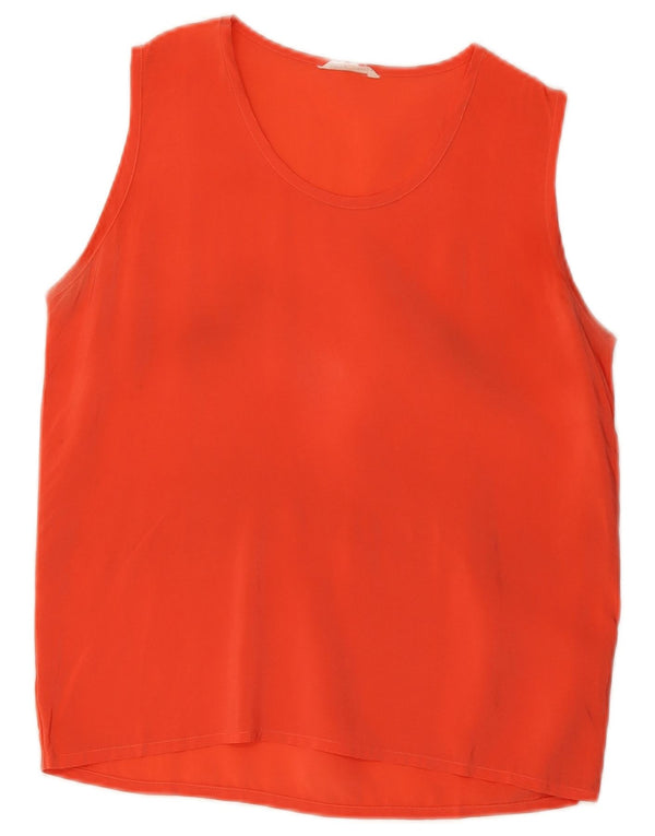 Vintage mujer blusa Top Reino Unido 10 pequeña seda naranja
