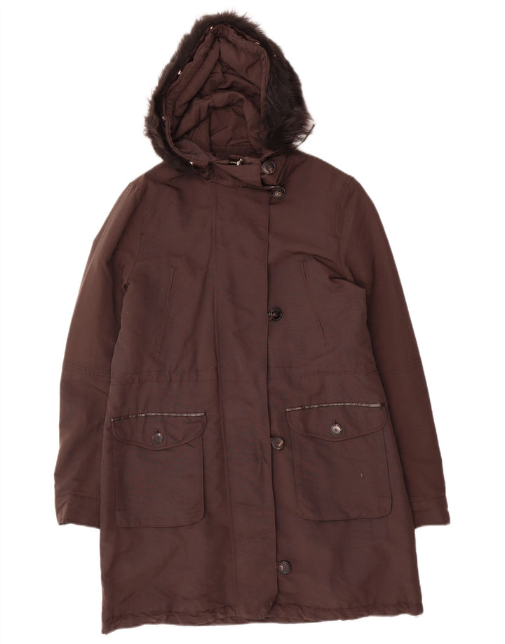 Massimo Dutti Parka Mujer Con Capucha UK 44 Marrón Medio Poliéster