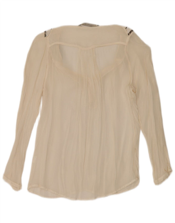 Zara Blusa de manga larga transparente de gran tamaño para mujer UK 10 Small Beige