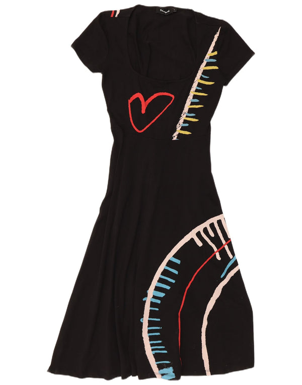 Desigual Vestido Gráfico A-Line para Mujer UK 44 Grande Negro