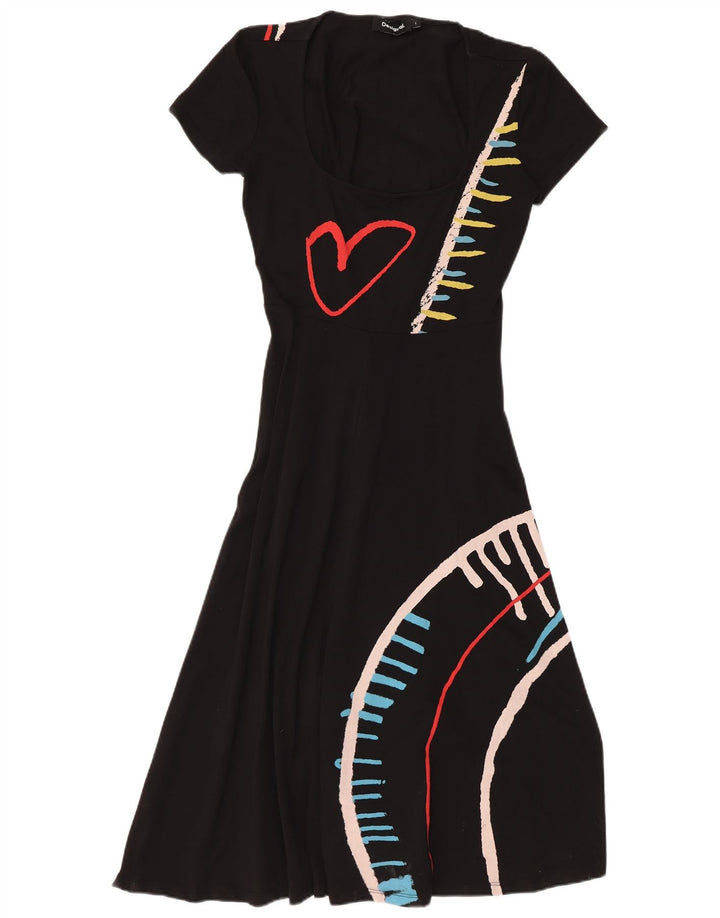 Desigual Vestido Gráfico A-Line para Mujer UK 44 Grande Negro