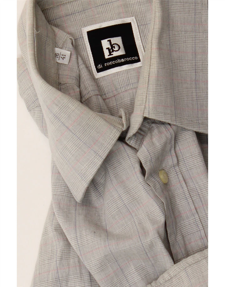 ROCCOBAROCCO Camisa para hombre Talla 16 41 Cuadro gris grande
