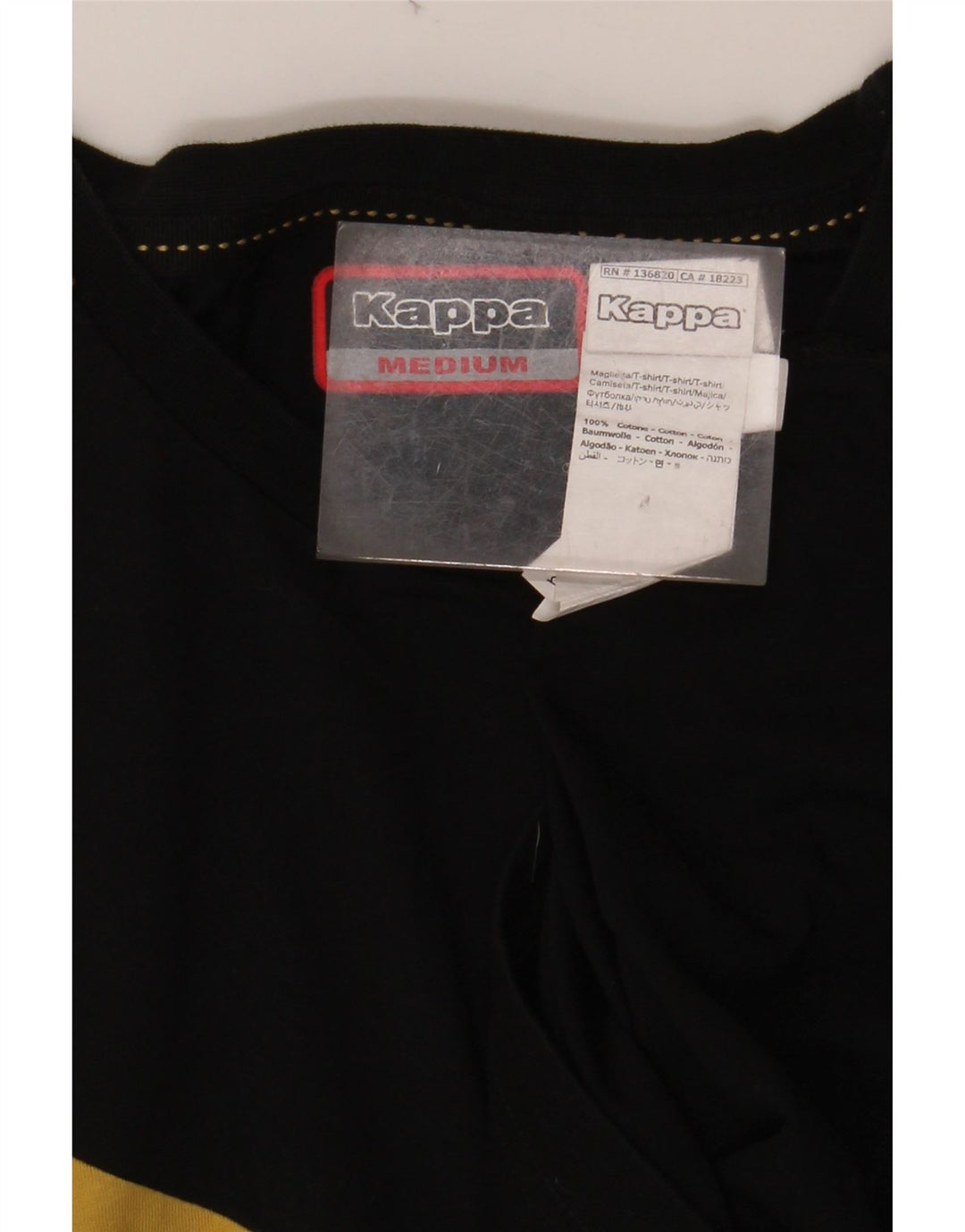 KAPPA Hombre Camiseta Gráfica Top Medium Negro Colorblock Algodón