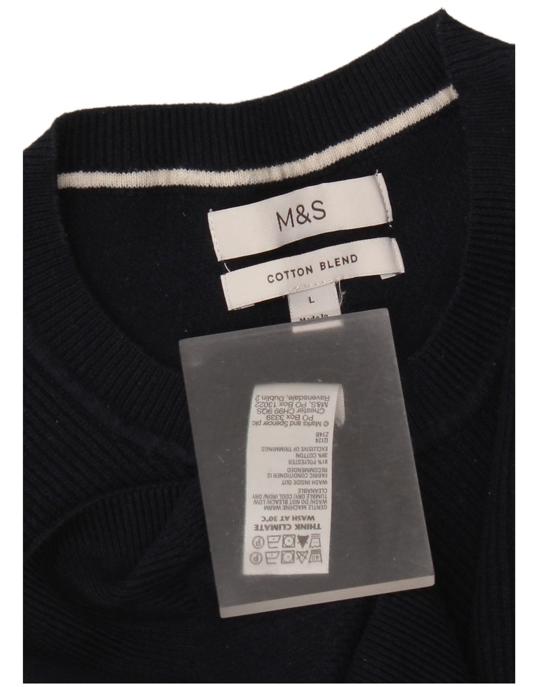 Marks & Spencer - Jersey de cuello redondo para hombre, talla grande, poliéster, color azul marino