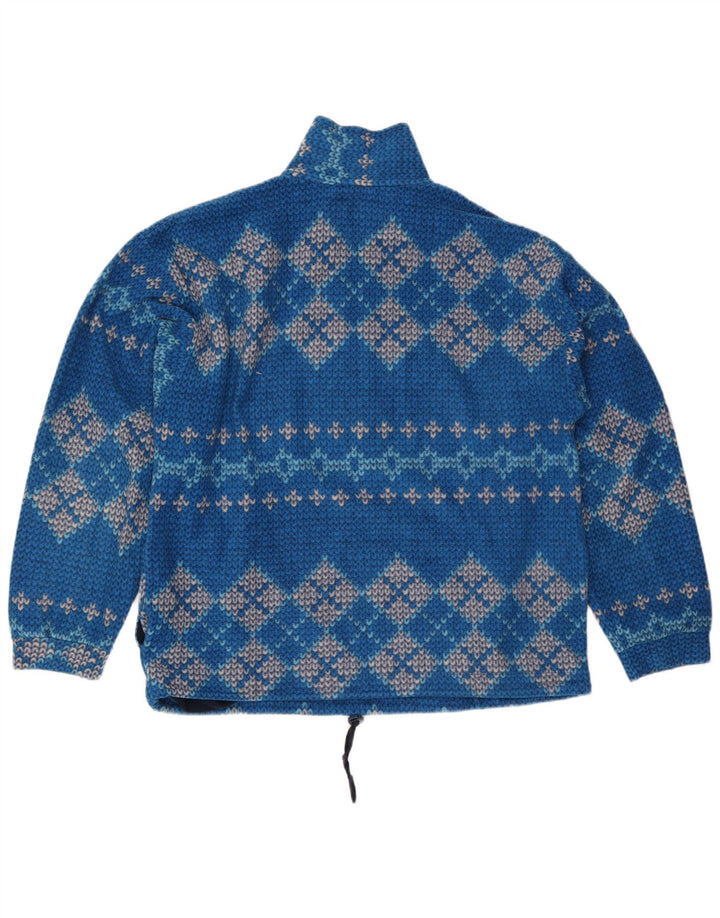 Vintage hombres zip cuello jumper suéter grande azul geométrico