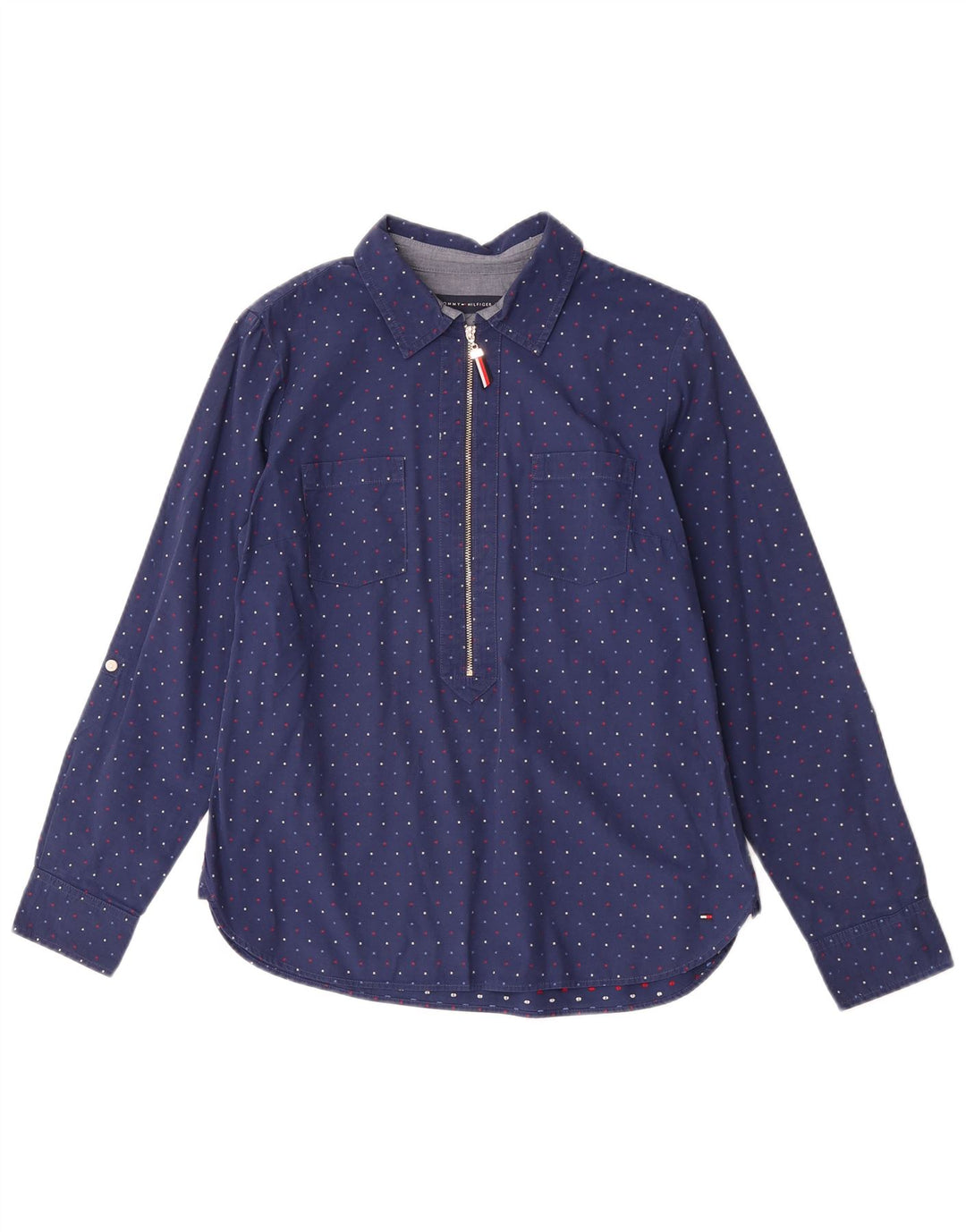 Tommy Hilfiger Camisa tipo pulóver para mujer Reino Unido 14 Algodón con lunares azul marino mediano