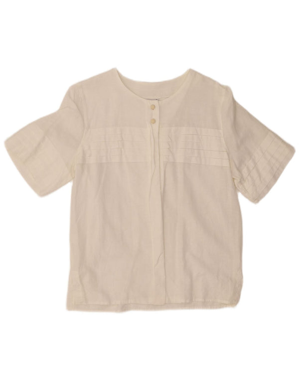 VINTAGE Blusa camisa de manga corta para mujer Reino Unido 14 Algodón blanco medio