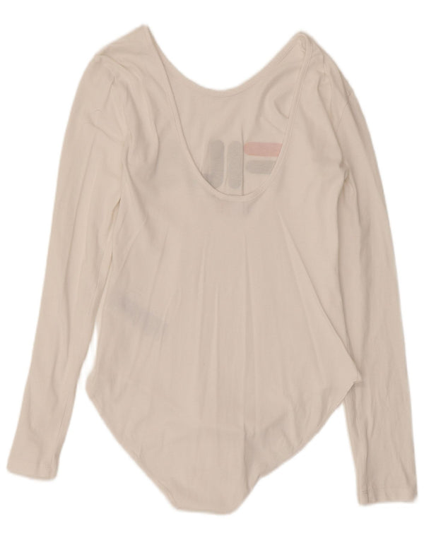 Fila Body gráfico de manga larga para mujer UK 12 Medium Off White Cotton