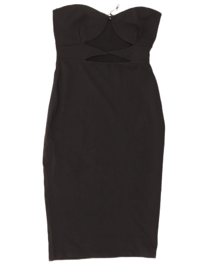 ZARA Vestido Sin Tirantes Mujer UK 44 Grande Poliéster Negro