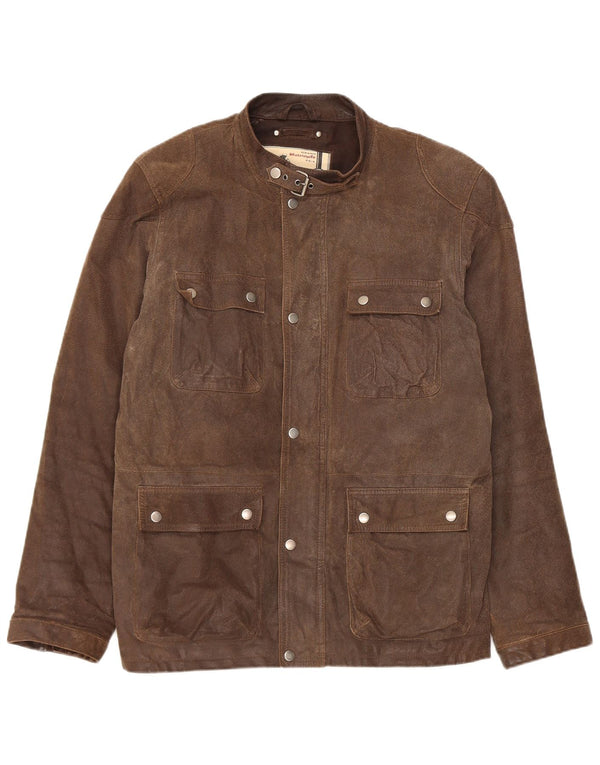 Vintage hombres motocicleta cuero chaqueta utilitaria Reino Unido 38 marrón medio