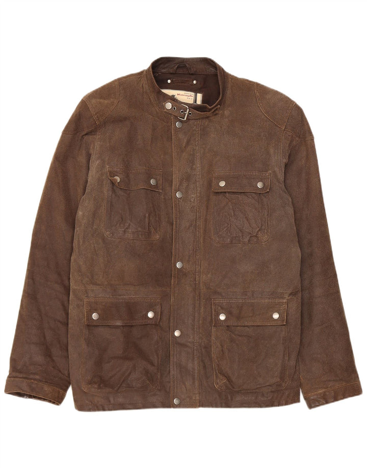 Vintage hombres motocicleta cuero chaqueta utilitaria Reino Unido 38 marrón medio