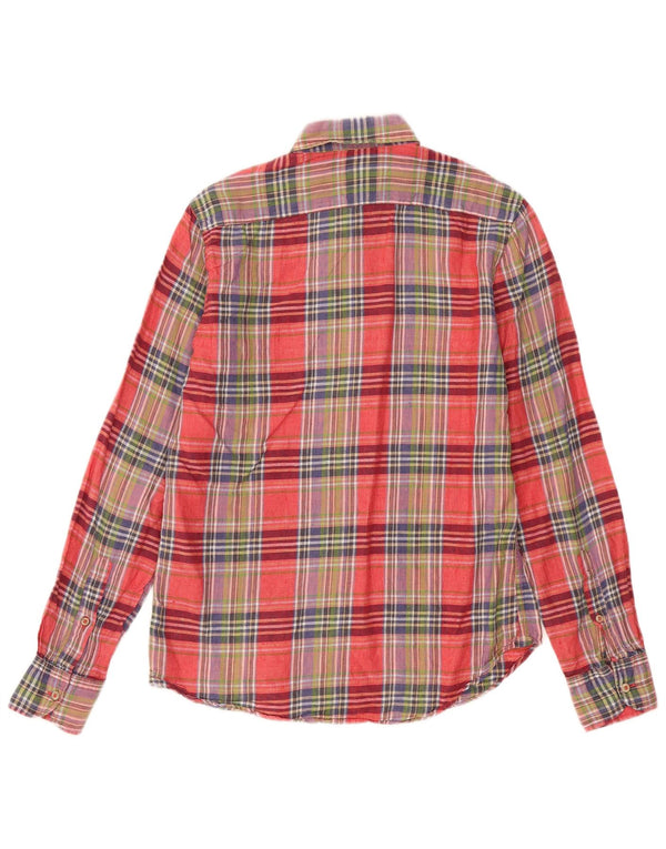 Massimo Dutti Mens Shirt Small Red Check Linen