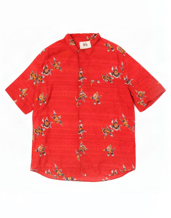 De Pietri Camisa De Manga Corta Para Hombre IT 52 Large Rojo Floral Algodón