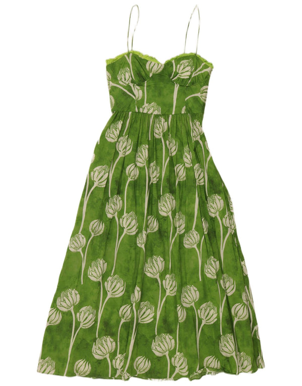 ZARA Vestido largo lencero para mujer UK 8 Small Verde Floral