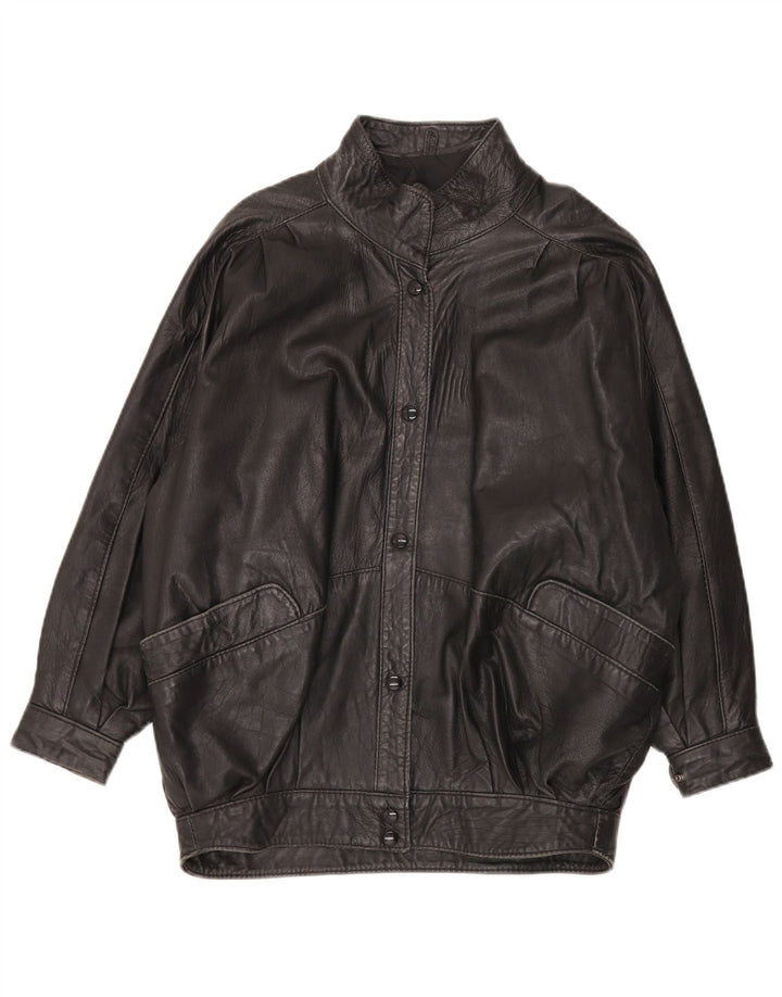 Vintage mujer chaqueta de cuero Reino Unido 20 2XL cuero negro