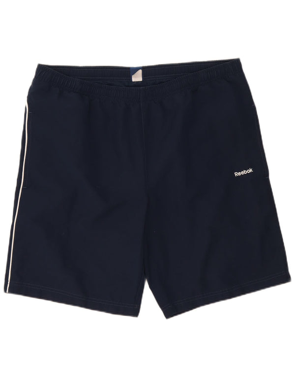 Reebok - Pantalones cortos deportivos para hombre, talla grande, poliéster, color azul marino