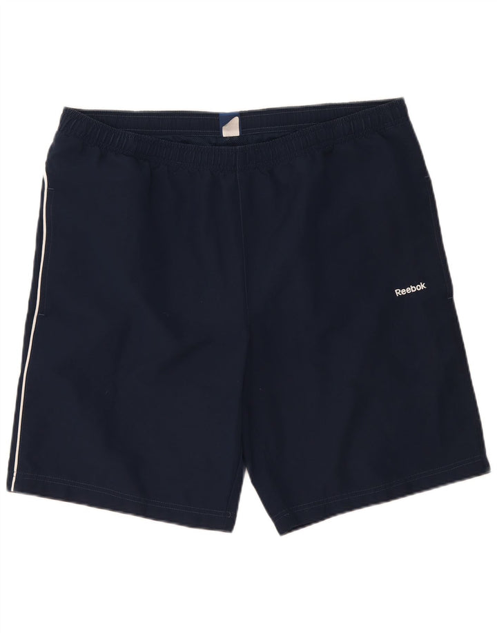 Reebok - Pantalones cortos deportivos para hombre, talla grande, poliéster, color azul marino