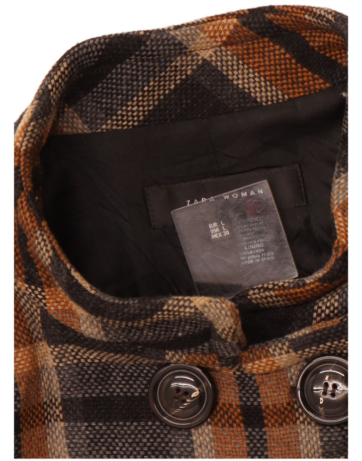 ZARA Mujer Abrigo Cruzado UK 44 Large Acrílico Negro A Cuadros