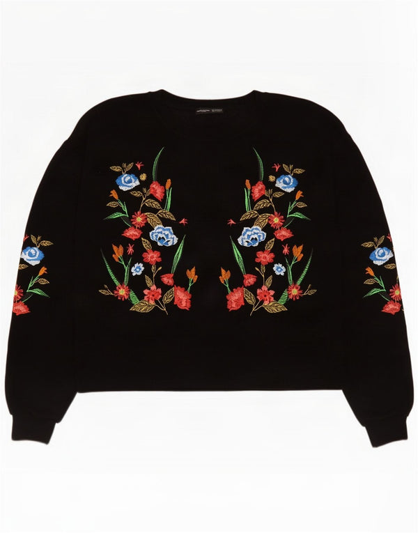 Zara Mujer Crop Sudadera Extragrande Jersey UK 10 Small Black Floral